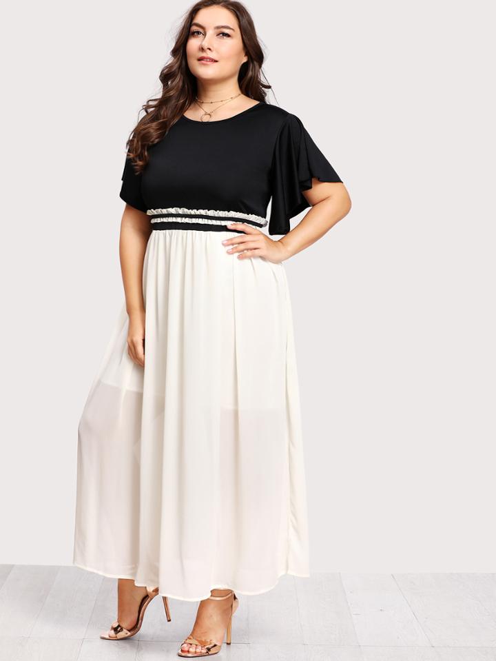 Shein Flutter Sleeve Frilled Two Tone Dress