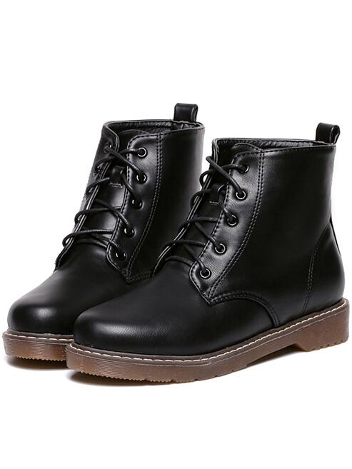 Shein Black Casual Round Toe Pu Boots
