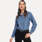 Shein Pocket Patched Beaded Blouse