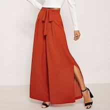 Shein Tie Waist Pleated Split Palazzo Pants