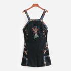 Shein Flower Embroidered Overall Shorts