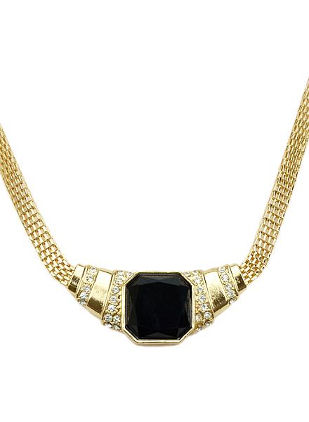 Shein Black Gemstone Gold Crystal Chain Necklace