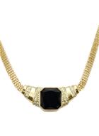 Shein Black Gemstone Gold Crystal Chain Necklace