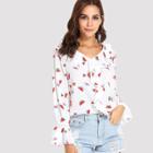 Shein Flounce Sleeve Watermelon Print Ruffle Blouse