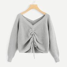 Shein Drawstring Detail Solid Sweater