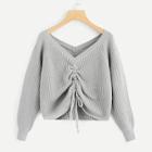Shein Drawstring Detail Solid Sweater