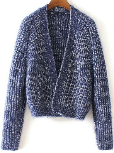 Shein Blue Collarless Open Front Raglan Sleeve Cardigan