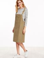 Shein Pale Khaki Ribbed Overall Dress With Pockets