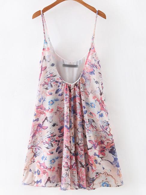 Shein Pink Printed Spaghetti Strap Pleated Dress
