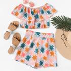 Shein Off Shoulder Printed Ruffle Top With Shorts