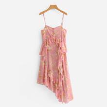 Shein Ruffle Trim Asymmetric Hem Florals Dress