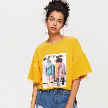 Shein Mesh Layer Pearl Beaded Slit Side Tee