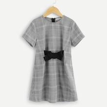 Shein Girls Knot Front Plaid Dress