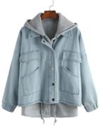 Shein Hooded Drawstring Denim Two Pieces Outerwear