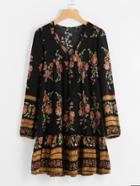 Shein Botanical Print Pep Hem Dress