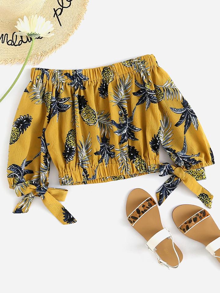Shein Bardot Pineapple Print Random Crop Top