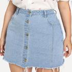 Shein Plus Raw Hem Button Through Denim Skirt