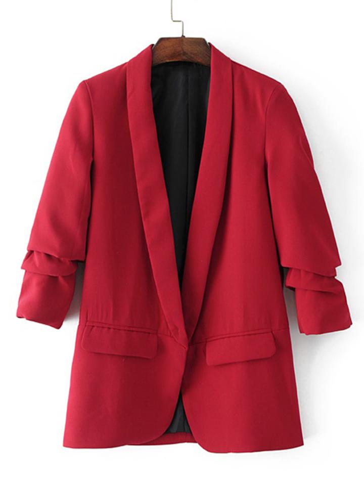 Shein Ruched Sleeve Shawl Collar Tailored Blazer