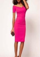 Rosewe Sweet Knee Length Rose Cotton V Neck Tight Dress