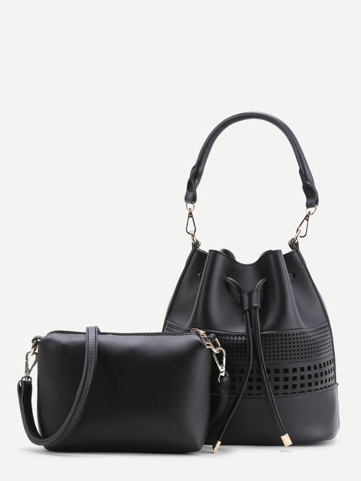Shein Black Bucket Pu Bag With Crossbody Bag