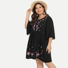 Shein Plus Floral Embroidered V Cut Neck Dress
