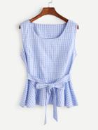 Shein Gingham Plaid Bow Tie Front Peplum Tank Top