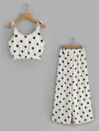 Shein Polka Dot Tie-strap Crop Top With Wide Leg Pants