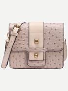 Shein Apricot Faux Ostrich Leather Studded Strap Front Box Bag