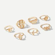 Shein Anchor & Geometric Gemstone Ring Set 7pcs