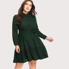 Shein Plus Button Front Ruffle Hem Tie Waist Shirt Dress