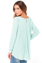 Shein Light Green Long Sleeve Pleated Back Blouse