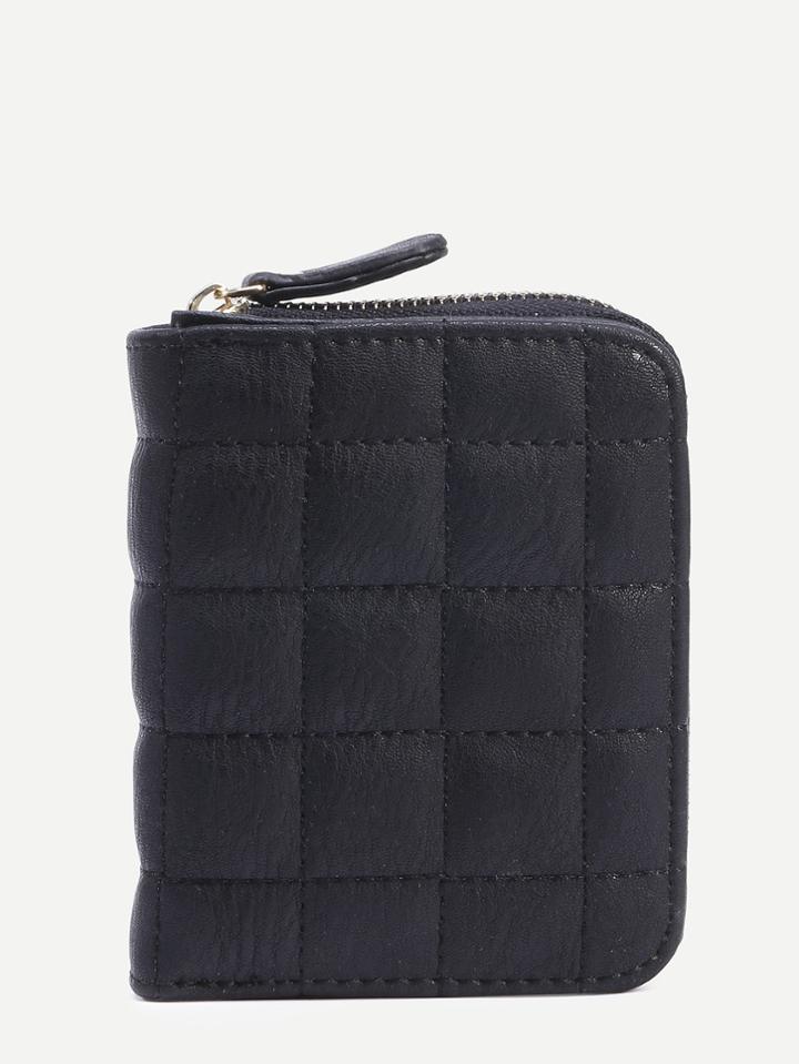 Shein Black Quilted Zip Closure Fold Over Wallet