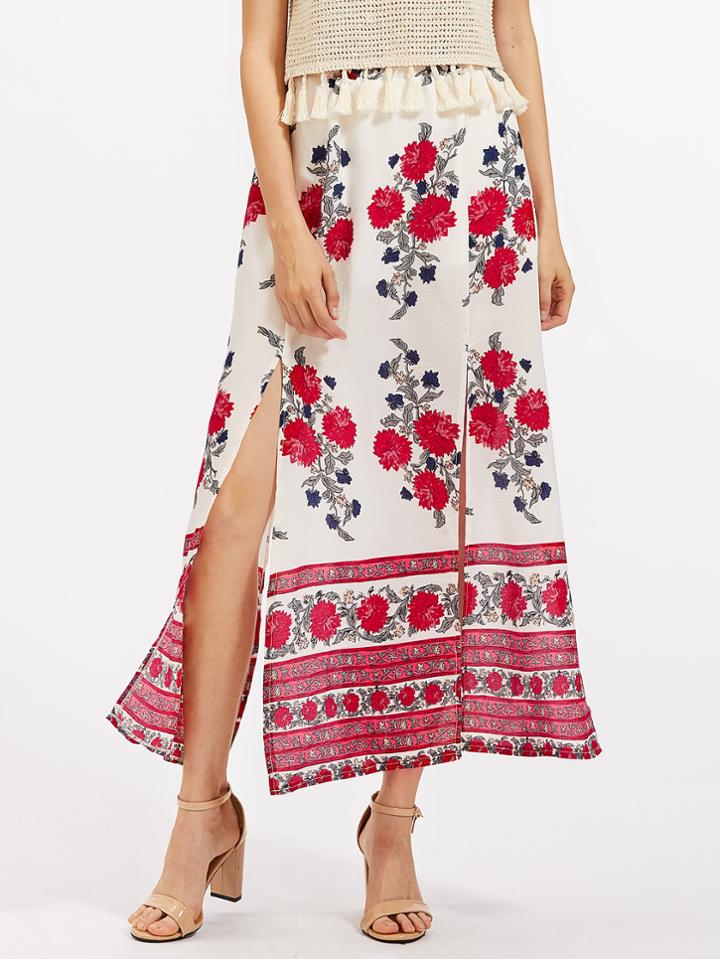 Shein Florals Split Chiffon Skirt