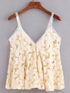 Shein Hollow Out Flower Lace Cami Top - Light Yellow
