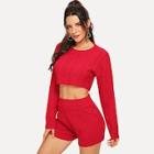 Shein Cable-knit Sweater Crop And Shorts