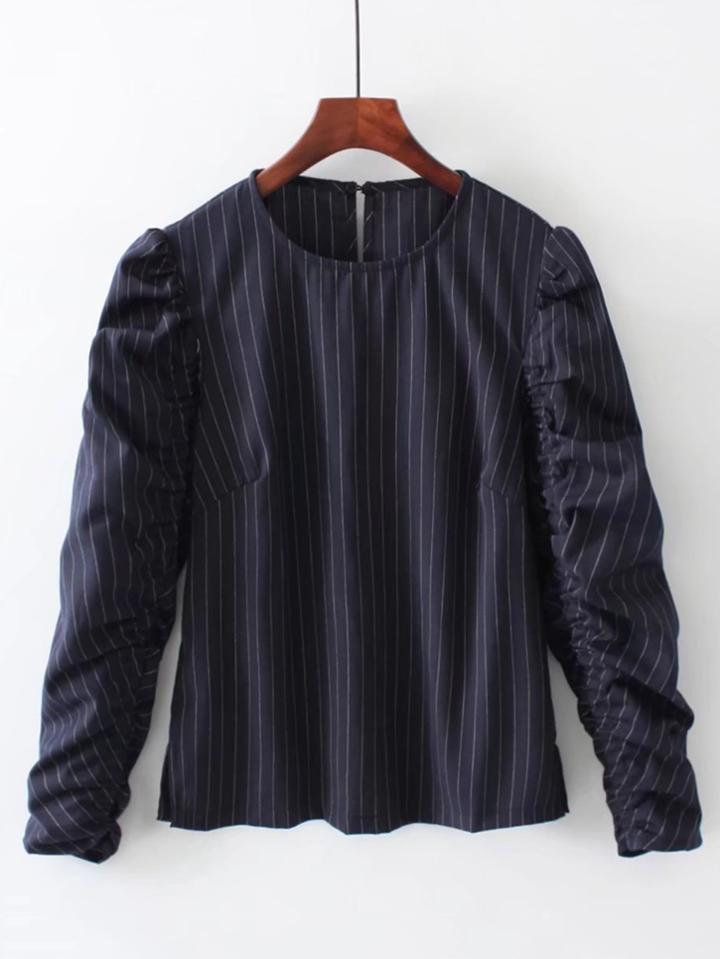 Shein Ruched Sleeve Striped Blouse
