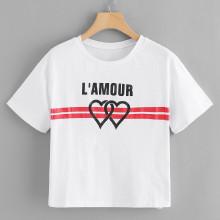 Shein Letter & Striped Print Tunic Tee