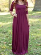 Shein Burgundy Scoop Neck Cut Out Back Maxi Dress