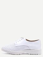 Shein White Faux Leather Laser Cut Lace-up Oxfords