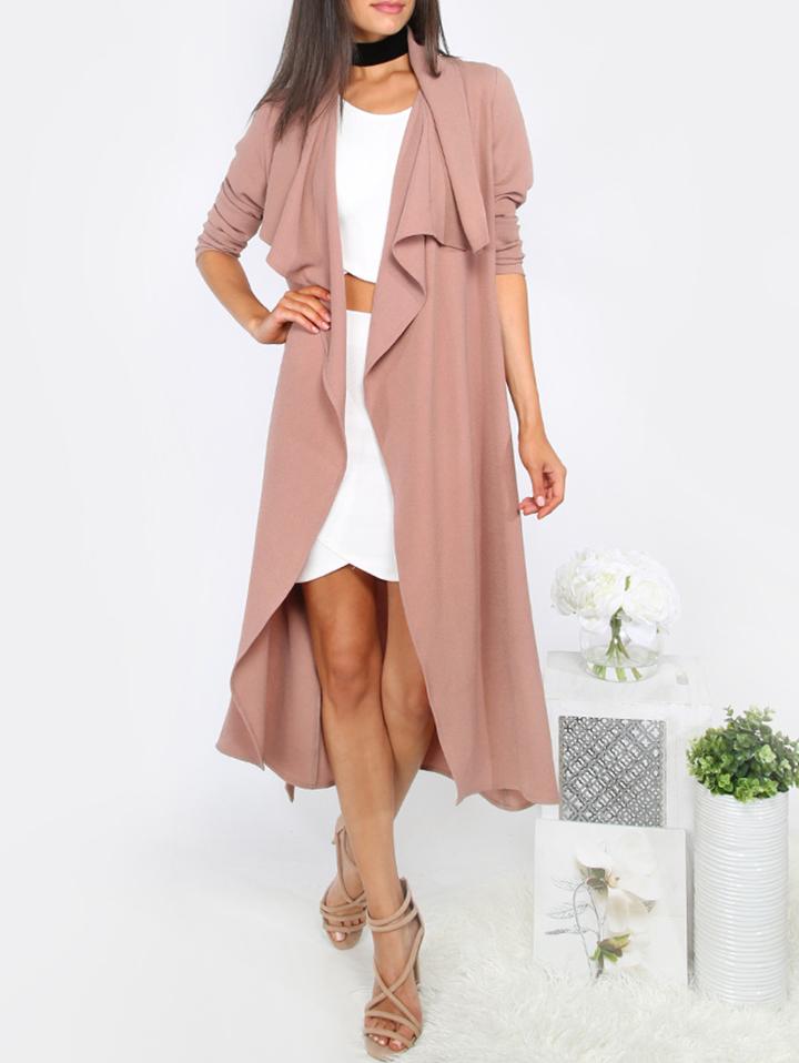 Shein Draped Neck Tie Waist Long Sleeve Outerwear