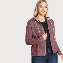 Shein Plus Marled Knit Zip Up Hoodie