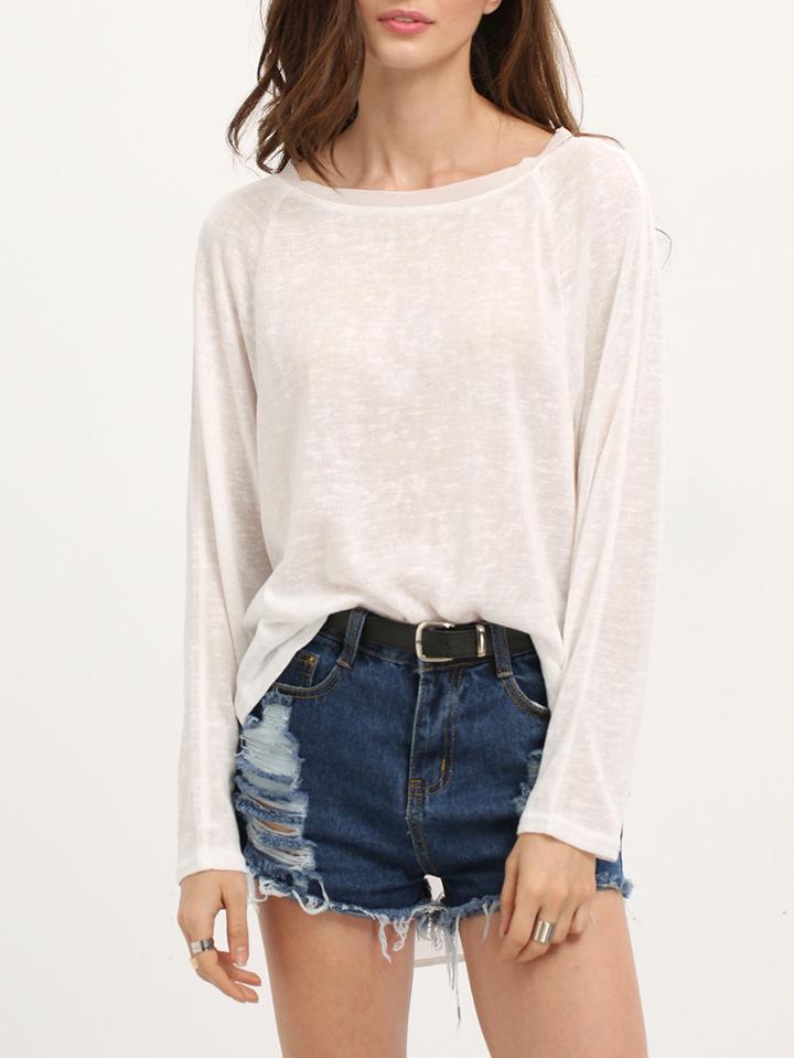 Shein White Long Sleeve High Low T-shirt