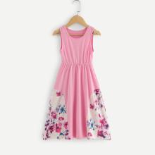 Shein Girls Calico Print Contrast Dress