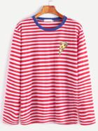 Shein Contrast Trim Pizza Print Stripe T-shirt