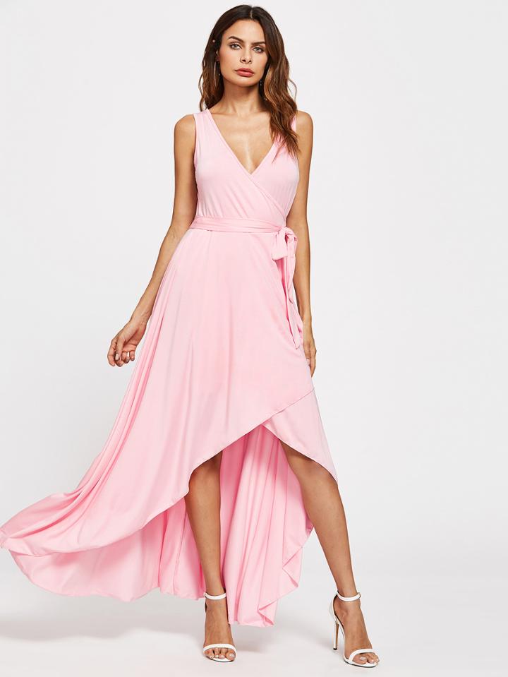 Shein Tie Waist High Low Surplice Dress