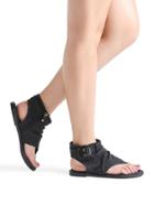Shein Black Toe Post Buckle Detail Flat Shoes