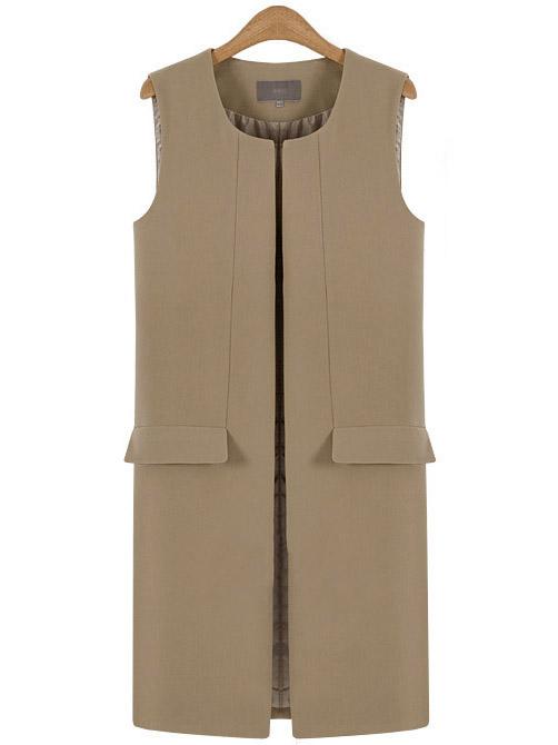 Shein Beige Split Vest Coat With Pockets