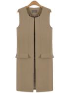 Shein Beige Split Vest Coat With Pockets