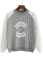 Shein Grey Crew Neck Vertical Stripe Crop Sweater