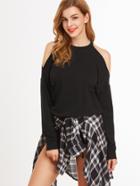 Shein Black Cold Shoulder Ripped Sweatshirt